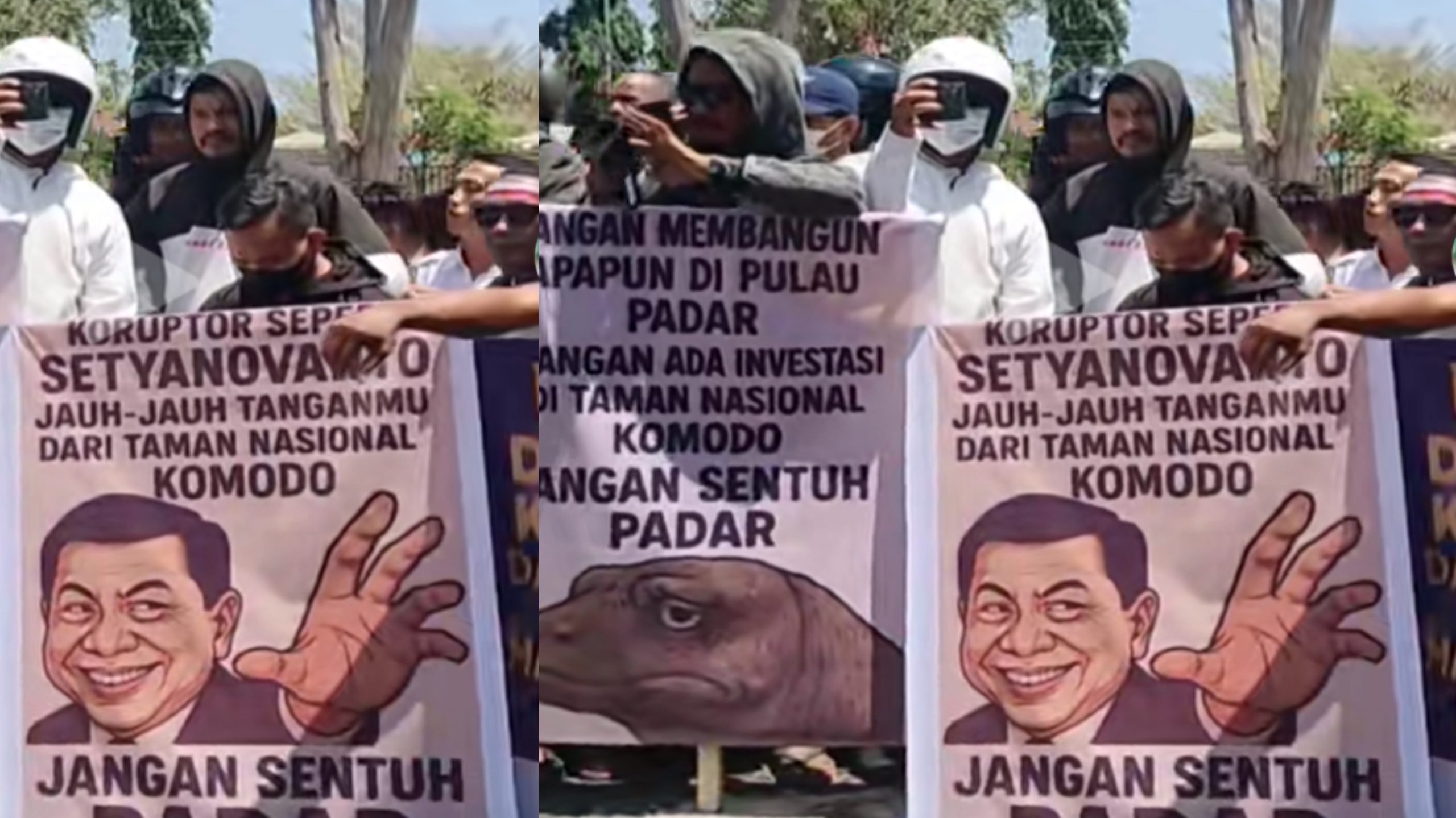 Para Demonstran Bawa Banner: Koruptor Seperti Setya Novanto, Jauh-jauh Tanganmu dari Taman Nasional Komodo